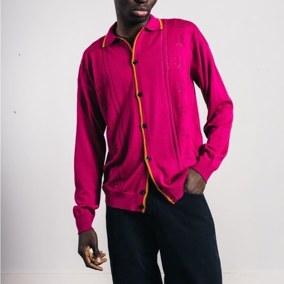 Pasdemer High Couture Button Up Polo Cardigan Fuchia Size Medium NWOT - Picture 2 of 9